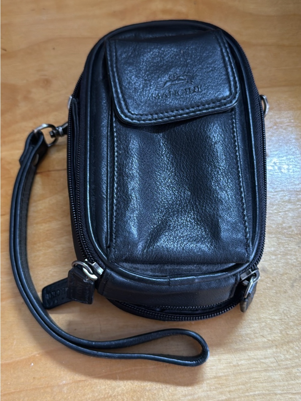 Black Leather Wristlet Belt Bag by